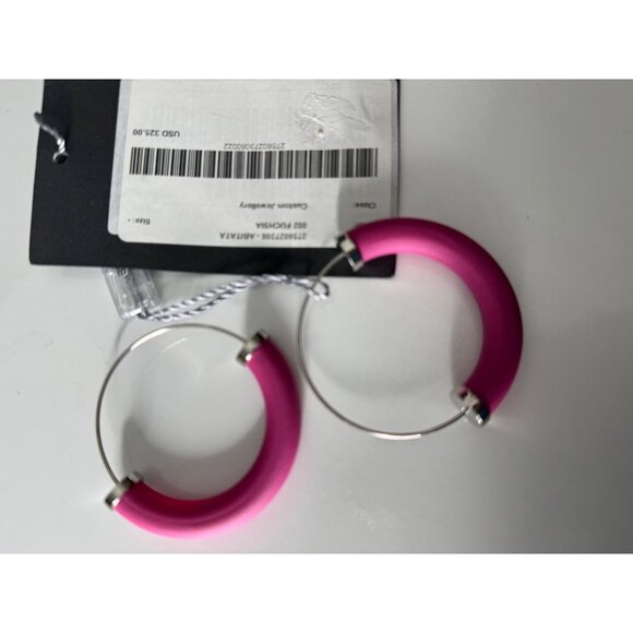NWT Max Mara SportMax Fuchsia Pink Hoop Earrings 2" $325 - Picture 2 of 6